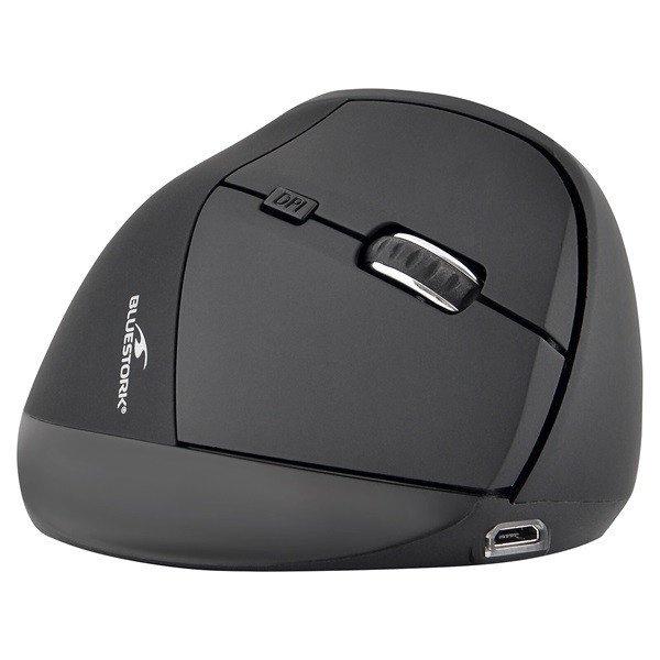 Bluestork Vezeték nélküli Egér - M-WL-ERGO-BK (Ergonomic, Rechargeable,
2.4G, 2400 DPI, optikai, fekete)