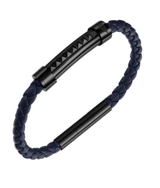 Police Sötétkék bőr karkötő Rock Rebel PEAGB0001411/2 20 cm