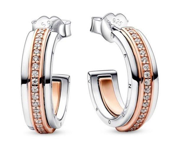 Pandora Eredeti bicolor fülbevaló cirkónium kövekkel Rose Signature Logo
282737C01