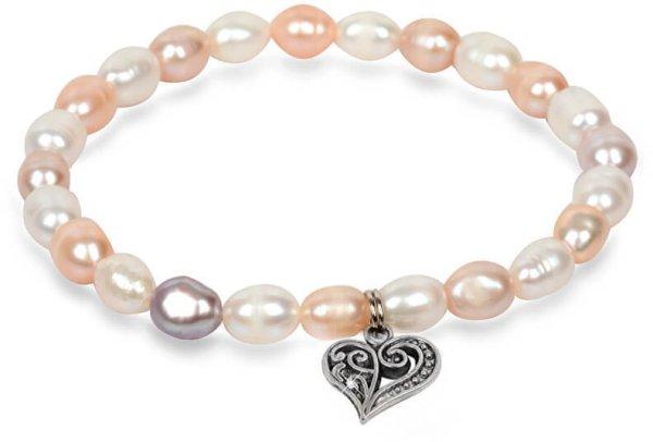JwL Luxury Pearls Gyengéd karkötő igazgyöngyből fém szívvel JL0293
