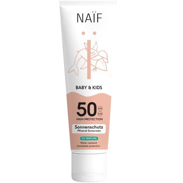 NAÏF Fényvédő krém gyerekeknek és újszülötteknek parfüm nélkül SPF
50 Baby & Kids (Mineral Sunscreen 0% Parfume) 100 ml