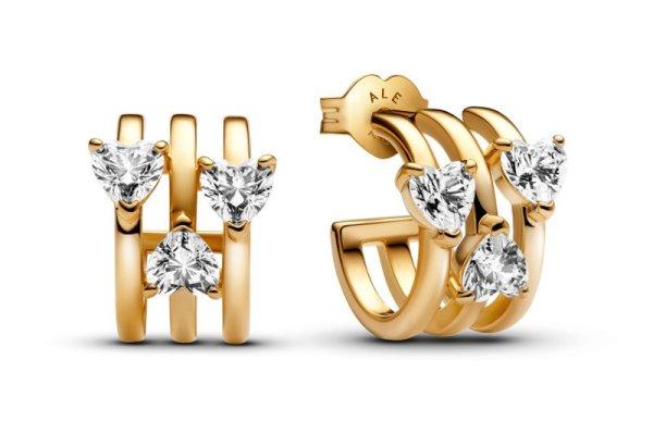 Pandora Aranyozott fülbevaló Három szív Shine 263656C01