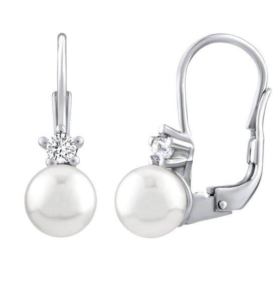 Silvego Gyengéd ezüst fülbevalók fehér Swarovski gyönggyel SILVEGO35037W