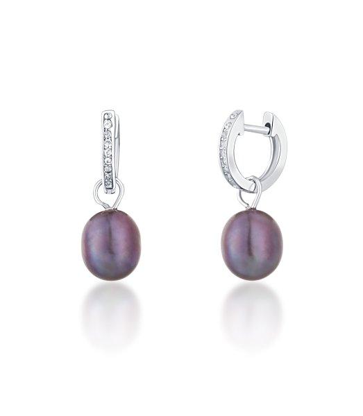 JwL Luxury Pearls Ezüst karika fülbevalók a Kate hercegnő valódi gyöngy
és cirkónium kövekkel 3 az 1- ben JL0733