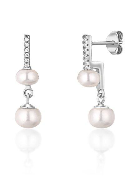 JwL Luxury Pearls Ötletes ezüst fülbevaló valódi gyöngyökkel és
cirkónium kövekkel JL0773