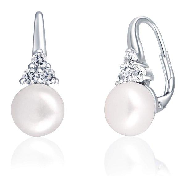 JwL Luxury Pearls Luxus ezüst fülbevalók valódi gyönggyel és cirkónium
kövekkel JL0641