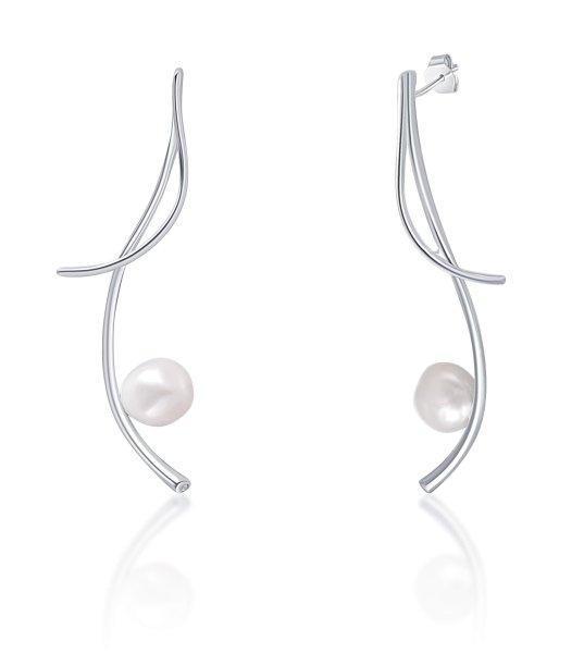 JwL Luxury Pearls Hosszú ezüst fülbevalók valódi barokk gyöngyökkel és
cirkónium kövekkel JL0681