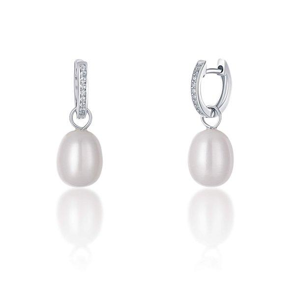JwL Luxury Pearls Ezüst karika fülbevalók a Kate hercegnő valódi gyöngy
és cirkónium kövekkel 3 az 1- ben JL0685