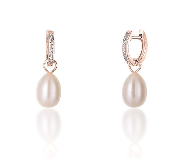 JwL Luxury Pearls Bronz karika fülbevalók a Kate hercegnő valódi gyöngy és
cirkónium kövekkel 3 az 1- ben JL0687