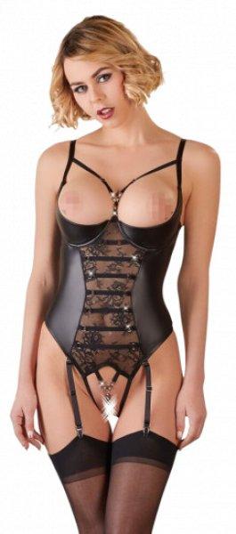 Fényes body szabad mellekkel, nyitott lépésbetéttel és Abierta
harisnyakötővel, 85C/L