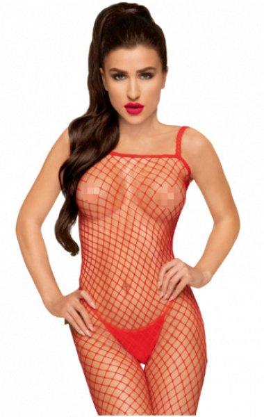 Penthouse Body Search – kombinéza s otevřenou síťovinou (červená)