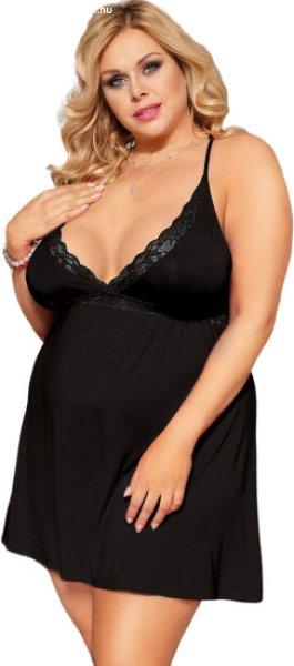 Sexy Elephant Stretchy Deep V-neck Plus Size Sleepwear Modal Nightdress with G
String, black, XL–XXL