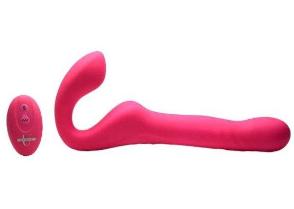 Strap U MightyThrust Thrusting & Vibrating Strapless StrapOn with Remote Pink