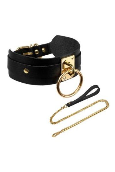 KINKY DIVA O-RING COLLAR + LEASH BLACK/GOLD