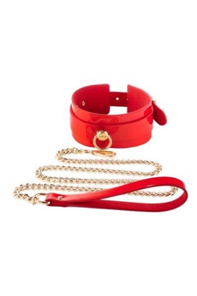 KINKY DIVA O-RING COLLAR + LEASH RED/GOLD