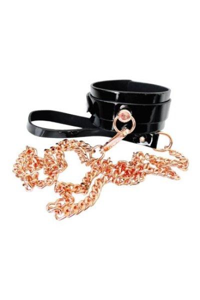 KINKY DIVA O-RING COLLAR + LEASH BLACK/GOLD