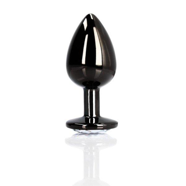 Ouch! by Shots Round Gem Butt Plug - Medium - Gunmetal/Diamond