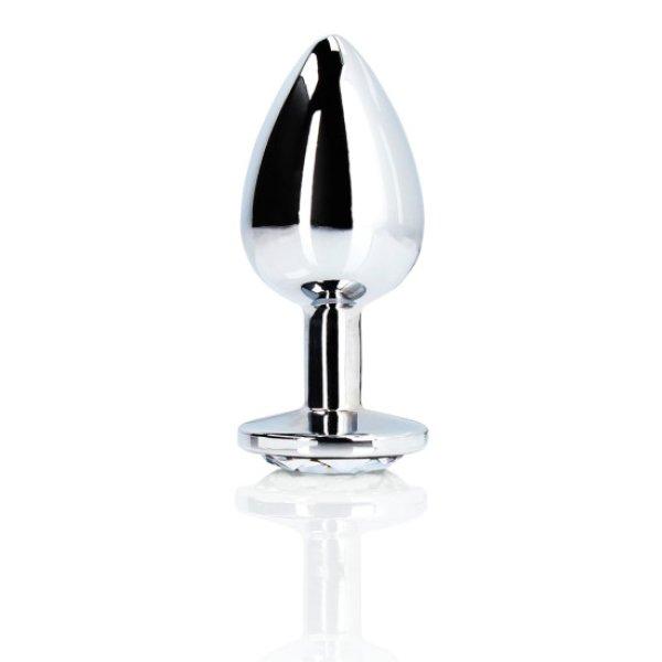 Ouch! by Shots Round Gem Butt Plug - Small - Silver/Diamond