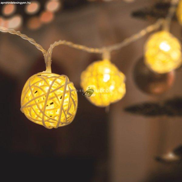 Rattan labda, melegfehér LED fényfüzér