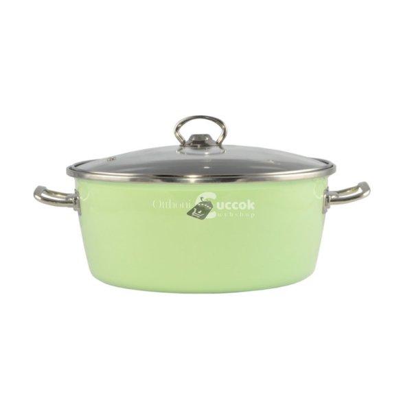 Zöld Elite Zománcozott lábas 24 cm + üvegfedő