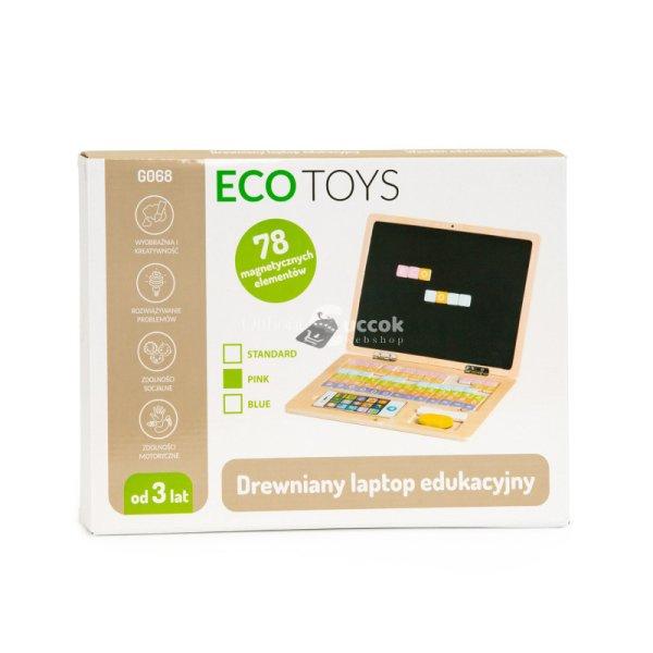 Fa mágneses oktató fekete tábla laptop telefonnal és betűkkel ECOTOYS