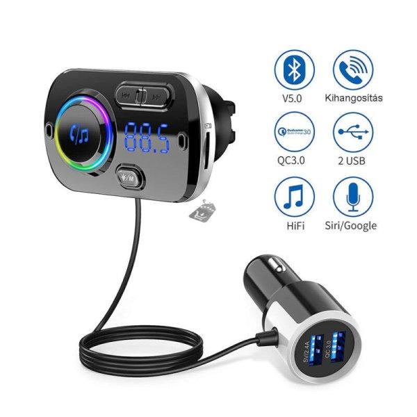 Szellőzőrácsra csíptethető kihangosító, bluetooth FM transzmitter,
szivargyújtós töltővel