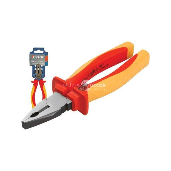EXTOL PREMIUM kombinált fogó, 160mm, szigetelt,1000V VDE, DIN ISO 5746, CV,
duál piros/sárga nyél, akasztós szerszámtartó