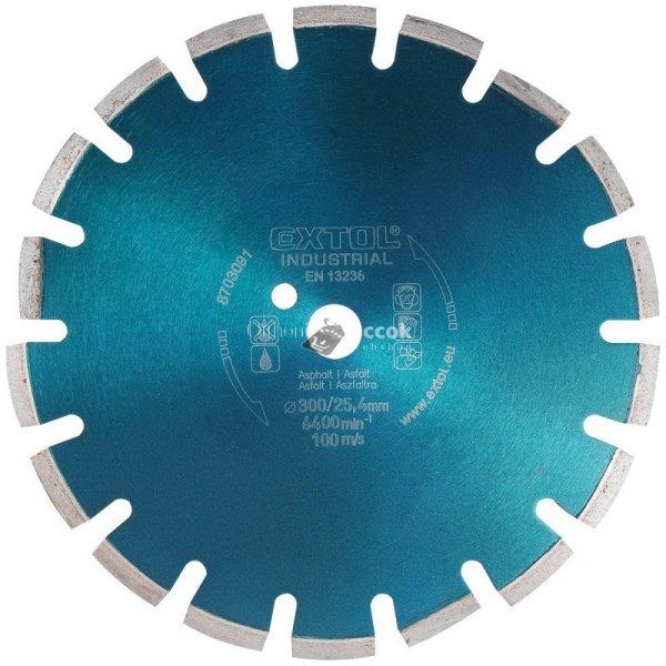 EXTOL INDUSTRIAL gyémántvágó ASZFALT-ra, friss betonhoz, ipari korong,
szegmenses; 350×25,4mm, száraz és vizes vágásra