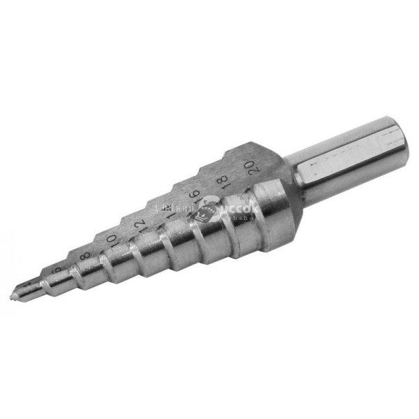 EXTOL PREMIUM lépcsős fémfúró HSS, 13 lépcsős (6-30mm, 2mm lépcsők),
befogás: 10mm