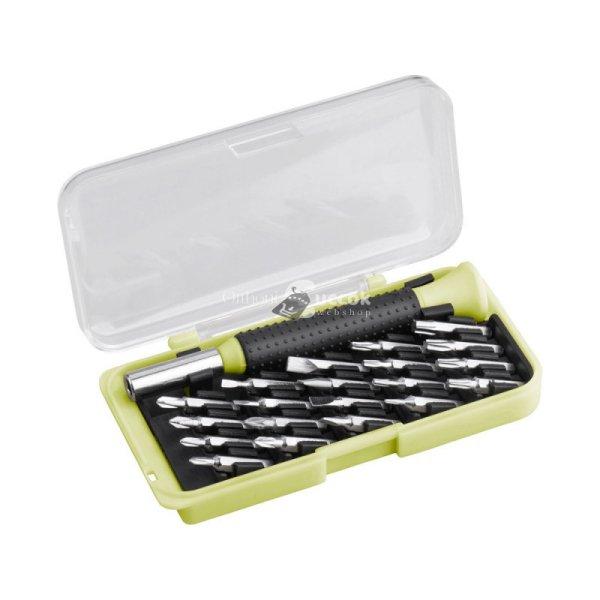 EXTOL CRAFT órás csavarhúzó klt. 22 db C.V. bitekkel; lapos 1,5-3mm,
PH000-PH1, PZ0-PZ1, imbusz: 1,5-3mm, torx: T6-20
