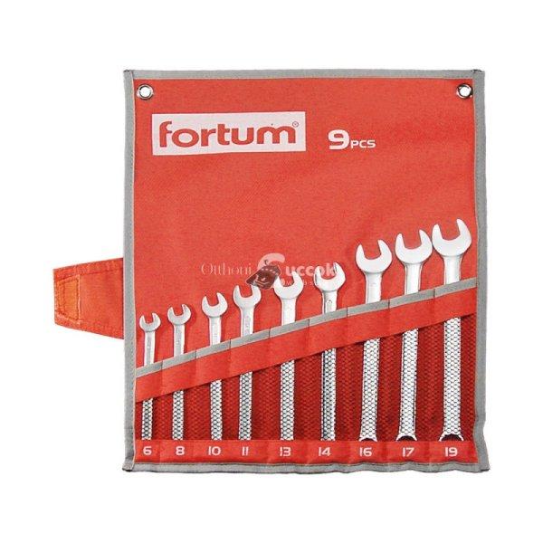 FORTUM csillag-villás kulcs klt. 9db, 6-19mm 61CrV5, mattkróm, vászon tok
FORTUM