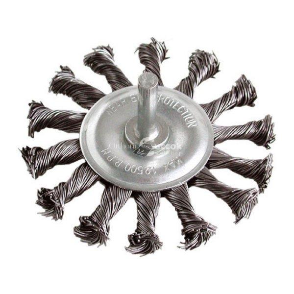 EXTOL CRAFT drótcsiszoló körkefe, 75mm, fúrógépbe fogható: 6mm csap,
sodrott erős, hullámos szálú, max 12.500 ford/perc
