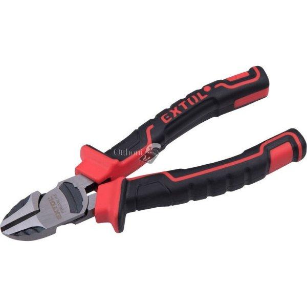 EXTOL PREMIUM oldalcsípő fogó, 160mm, duál vörös/fekete TPR nyél, 20%
extra erőkifejtés, akasztós szerszámtartó