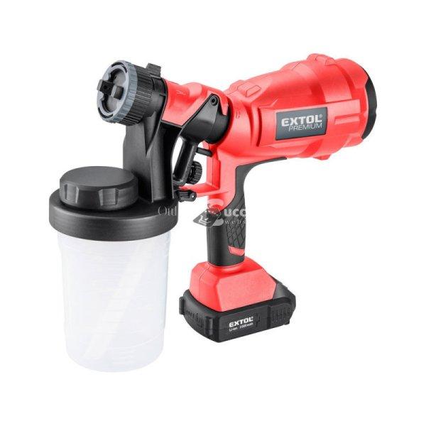 EXTOL PRMIUM akkus festékszóró gép, Share20V, 20V, Li-ion, 1db akku, 1db
töltő, 2000 mAh, 700 ml/perc