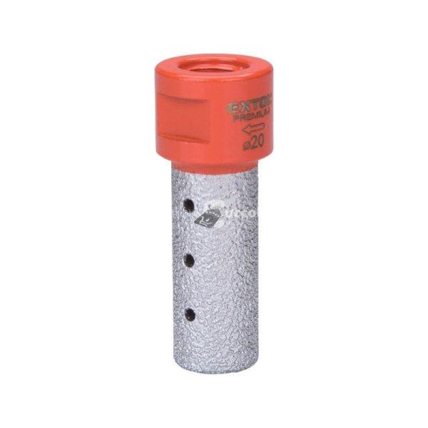 EXTOL PREMIUM lyukmaró (lyuktágító/ujjmaró) kerámiára és csempére,
gyémánt vágóél; 20mm × M14, sarokcsiszolóba fogható