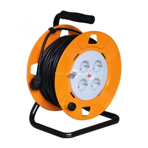 Home HJR 4-25/1,5 kábeldob, 25 m, IP20 kivitel, fém talp, H05VV-F 3G1,5 mm2
kábel, max. 3000 W, védőkapcsoló, 4 védőérintkezős a