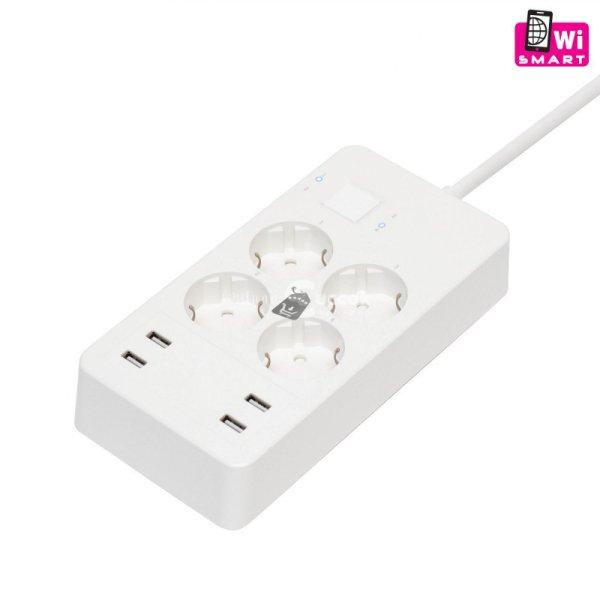 Home NV 4 WIFI smart elosztó, 1,5 m, H05VV-F 3G1,5 mm2 kábel, 4 földelt
aljzat, 4 USB aljzat, max.3680W, Tuya alkalmazás kompati