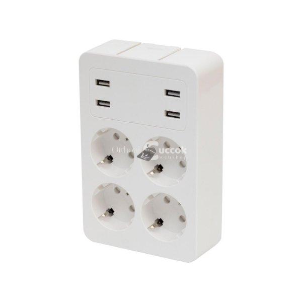 Home NV 4 USB tálcás USB-s elosztó, 4 földelt aljzat, 4 USB aljzat össz
2,4A, elforgatható csatlakozódugó, max.3680W,