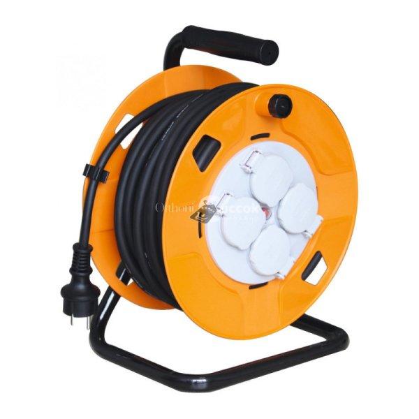 Home HJR 10-25/2,5 kábeldob, 25 m, fém talp, IP44, H05RR-F 3G 2,5 mm2 gumi
kábel, max. 3600 W, 4 aljzat takarófedéllel, védőkapc