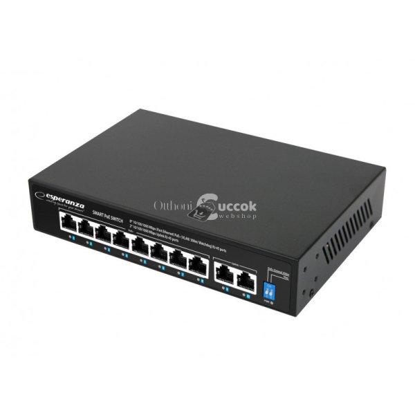 Esperanza 8 portos PoE switch 10/100/1000 Matrix-szal és 2 uplink porttal -
ENS108