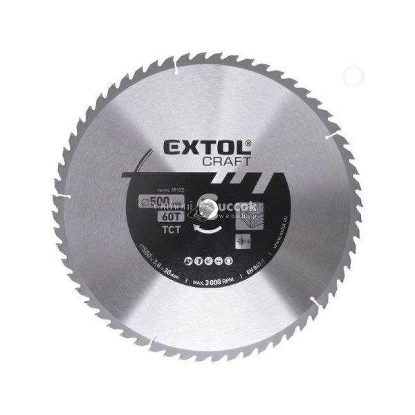 EXTOL CRAFT körfűrészlap, keményfémlapkás, 500×30mm(lyuk átm), T60; 3,8
mm lapkaszélesség, max. 3.000 ford/perc