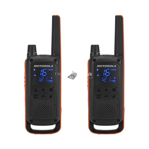 Motorola TLKR T82 EXTREME adóvevő pár, 10km, 16 PMR csatorna, 121 csatorna,
iVOX, IPX 4, ~18 óra üzemidő