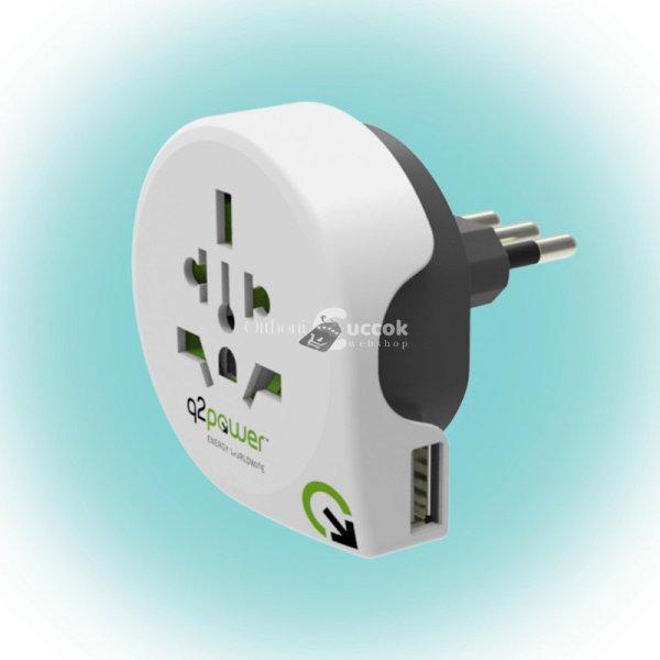 Q2POWER 1.100190 utazóadapter, World to Italy USB, indulási ország:
AUS/CHINA, IT, UK, CH, BRAZIL, USA, EURO, célország: IT, USB