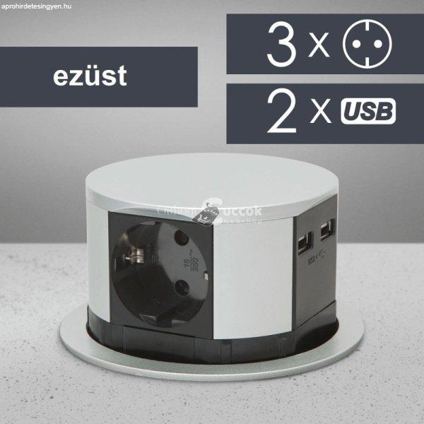 Rejtett elosztó 3-as dugasszal és 2 USB dugasszal