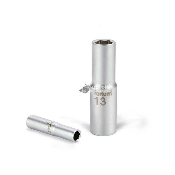 FORTUM dugófej, hosszított, 1/4, 10mm, 61CrV5, mattkróm, 50mm hosszú