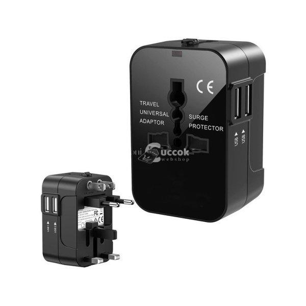 Univerzális 2x USB adapter dugó csatlakozó UK USA EU AUS - világszerte
használható