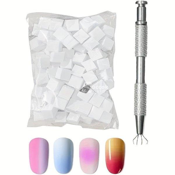 Fém körömdíszítő szivacs fogó eszköz 50 db cserélhető mini tofu blokk
szivaccsal ombre körömdíszítéshez, manikűr kellékek és kiegészítők