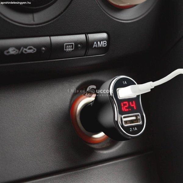 Autós szivargyújtó adapter (2 x USB, feszültségmérővel és
árammérővel)