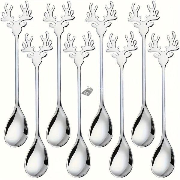 Elegáns rénszarvas agancs rozsdamentes acél kanálkészlet - 8 részes