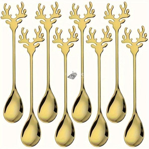 Elegáns rénszarvas agancs rozsdamentes acél kanálkészlet - 8 részes